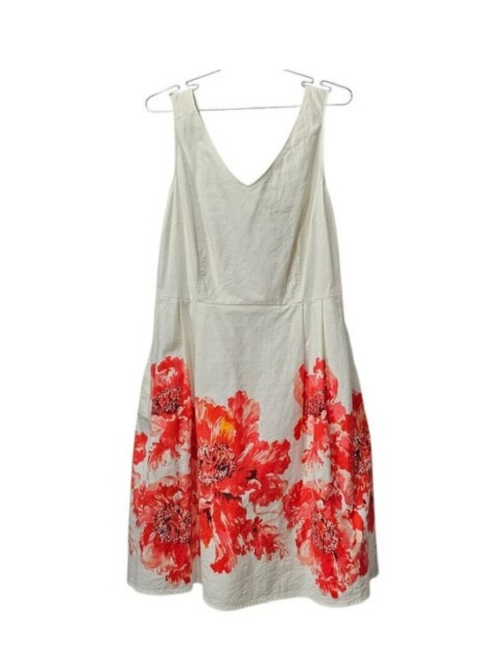 Land's End Women Floral Pleated Cotton Sleeveless Full Pocket Lined Midi Dress